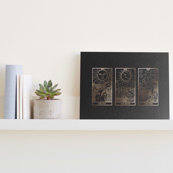 Other - Distressed Gold Foiled Celestial Trio Tarot Print